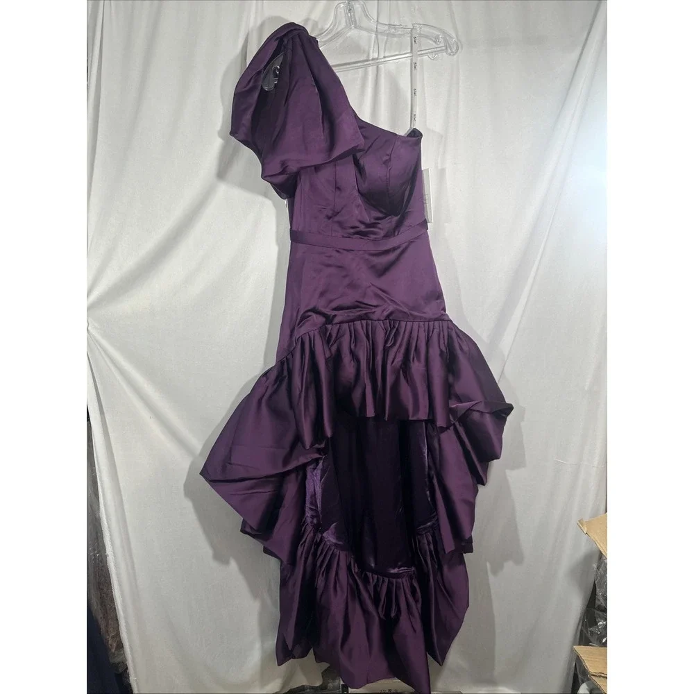 NWD Mac Duggal‎ [  6 ] 20702 High Low Gown with Statement Bow Aubergine S1888 - Picture 6 of 16
